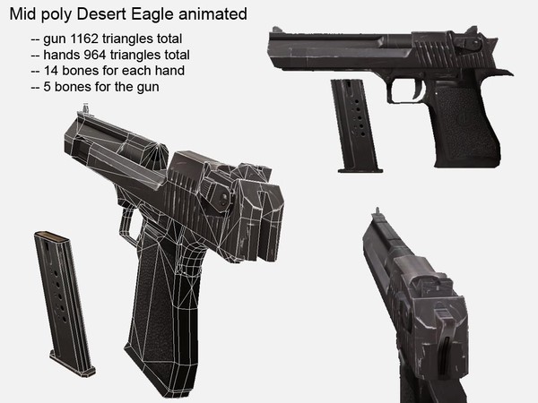 gun animation 3d max - Desert Eagle animated low poly by game assets