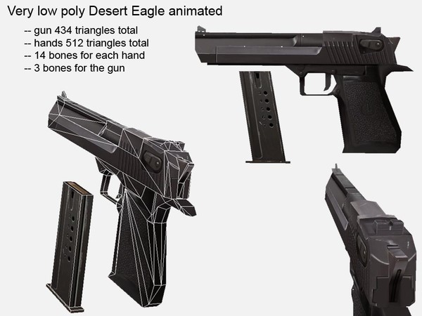 gun animation 3d max - Desert Eagle animated low poly by game assets