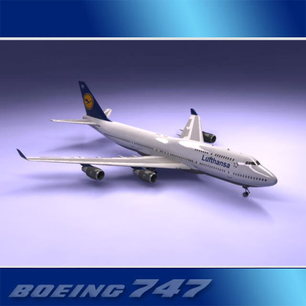 747-400 airliner lufthansa 747 jumbo 3d model - Boeing 747-400 Airliner (Lufthansa) by PerspectX