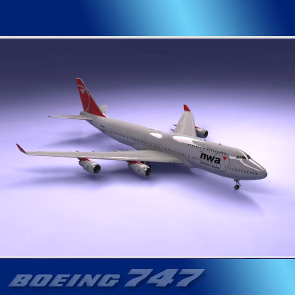 3d model 747-400 airliner northwest 747 jumbo - Boeing 747-400 Airliner (Northwest) by PerspectX