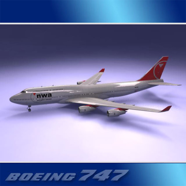 3d model 747-400 airliner northwest 747 jumbo - Boeing 747-400 Airliner (Northwest) by PerspectX
