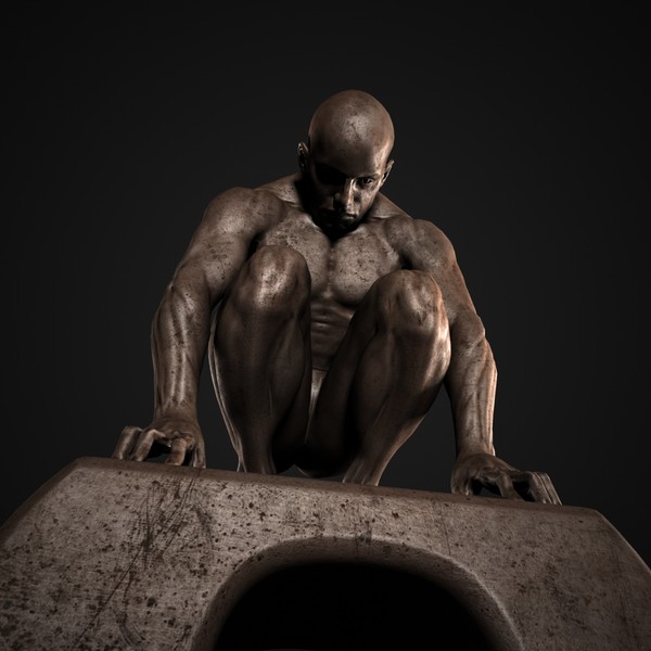 3d modern sculpture crouching man - Crouching Man by clay master