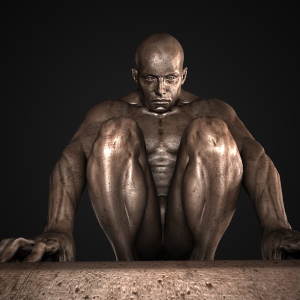 3d modern sculpture crouching man - Crouching Man by clay master