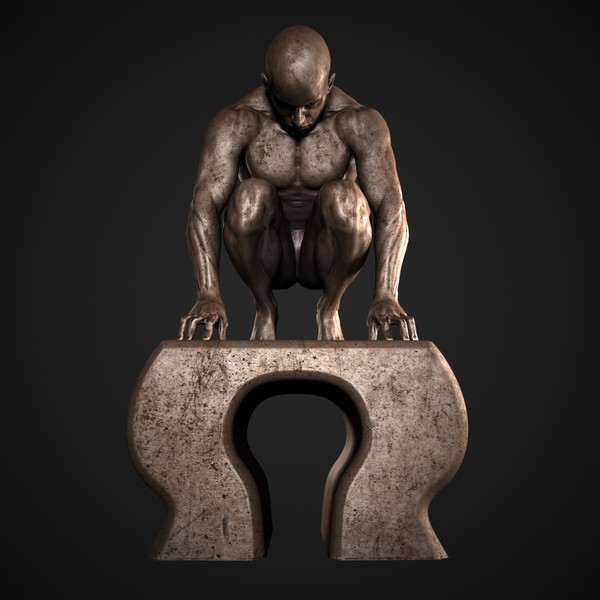 3d modern sculpture crouching man - Crouching Man by clay master