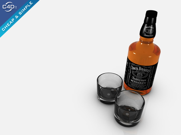 c4d jack daniels whiskey bottle glass - Jack daniels whiskey bottle and glasses by Videomeka