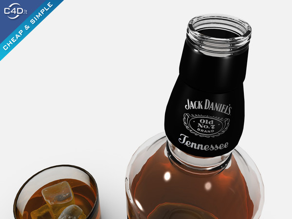 c4d jack daniels whiskey bottle glass - Jack daniels whiskey bottle and glasses by Videomeka