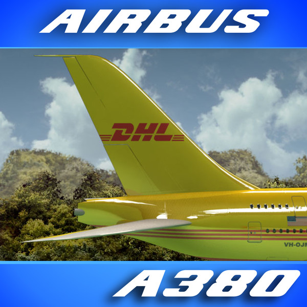 airbus a380 dhl airliner 3d 3ds - Airbus A380 Airliner (DHL) by PerspectX