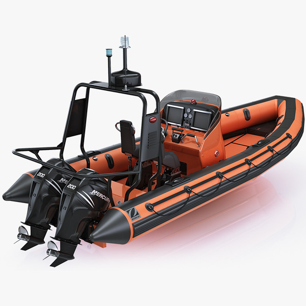 inflatable lifeboat zodiac engine 3d model - Inflatable lifeboat Zodiac RIB Hurricane and engine Mercury Verado 200 by iljujjkin