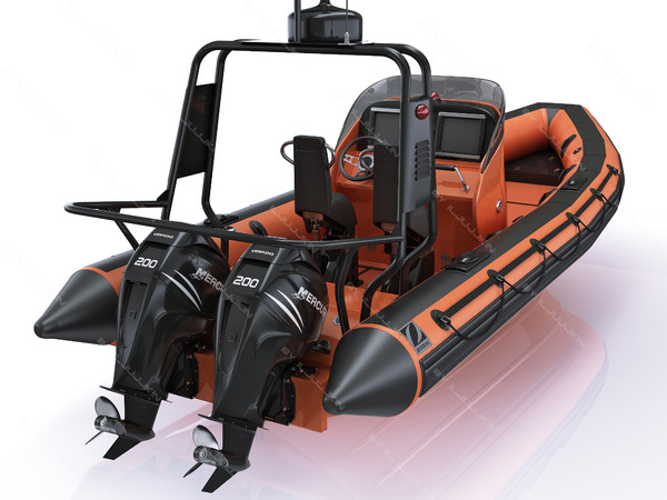inflatable lifeboat zodiac engine 3d model - Inflatable lifeboat Zodiac RIB Hurricane and engine Mercury Verado 200 by iljujjkin