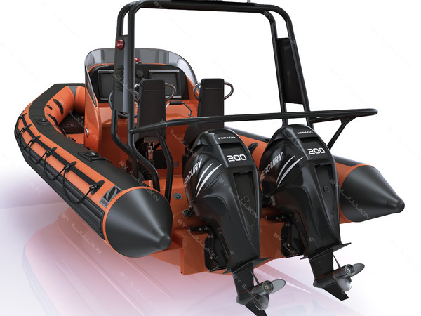inflatable lifeboat zodiac engine 3d model - Inflatable lifeboat Zodiac RIB Hurricane and engine Mercury Verado 200 by iljujjkin
