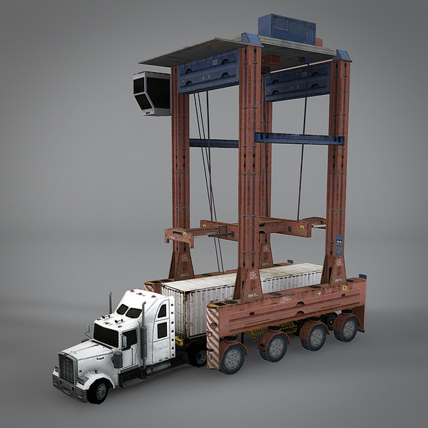 3d model gantry crane truck container - Gantry Crane with Truck (Container Terminal) by NesAn Studio