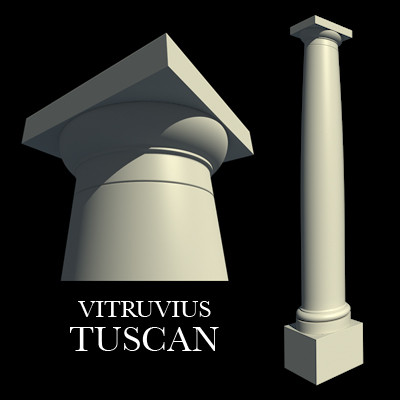 roman tuscan order vitruvius 3d model - Vitruvius Tuscan Roman order column with pedestal high low poly by johnjohnson