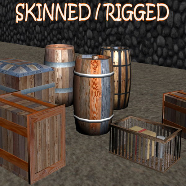 chest crate barrels 3d model - barrel crate and chest by gamewarden01