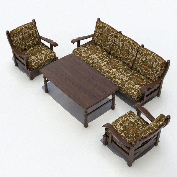 furniture oak 3d obj - Oak Furniture Set by LChristian