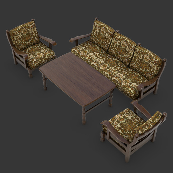 furniture oak 3d obj - Oak Furniture Set by LChristian