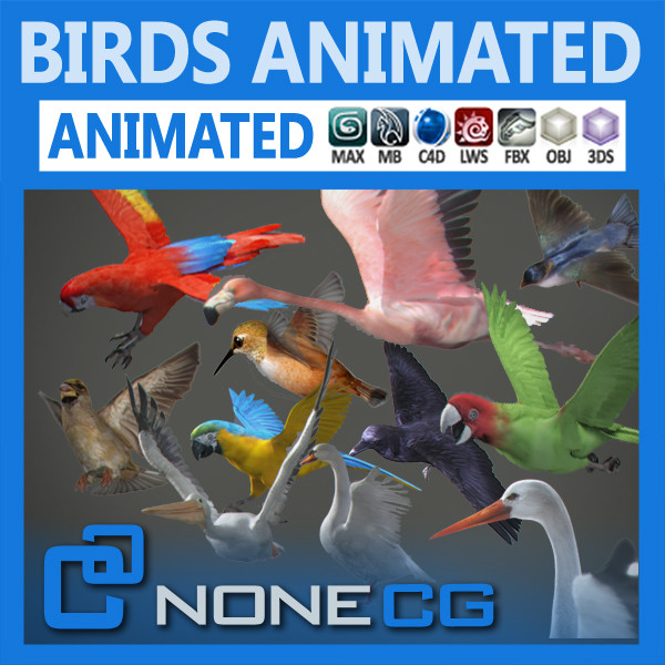 crow flamingo parrots 3d 3ds - Animated Birds Pack by NONECG