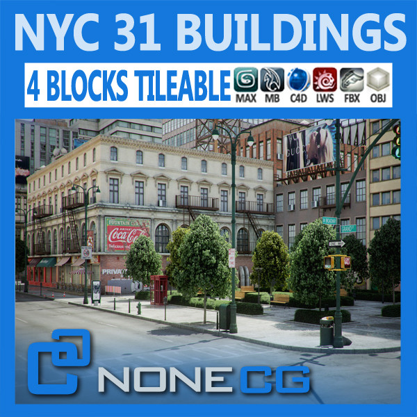new york 4 blocks 3d model - NYC - 4 Blocks - 31 Buildings... by NONECG