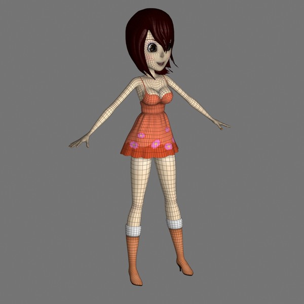 animation hair dress 3d model - Cartoon Woman 02 Orange Girl... by Denys Almaral