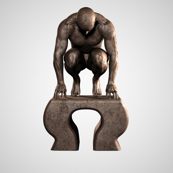 3d modern sculpture crouching man - Crouching Man by clay master