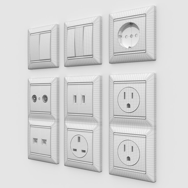 3d wall switches sockets - Wall Switches and Sockets by razorwave