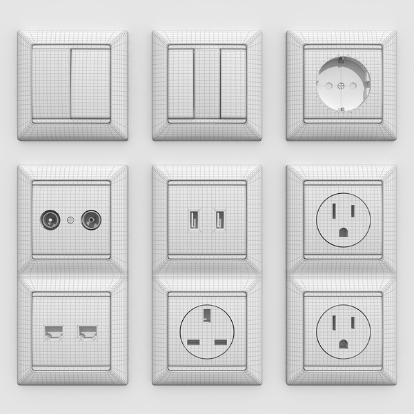 3d wall switches sockets - Wall Switches and Sockets by razorwave