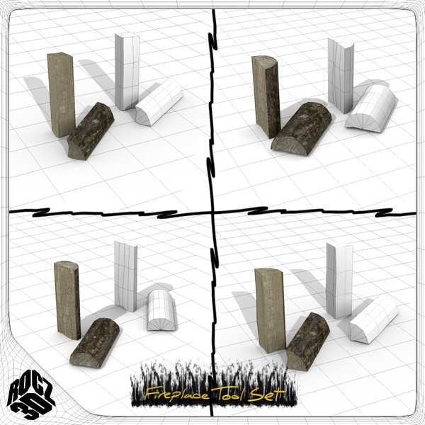 3d set fireplace tools model - Rocz3D Fireplace Tool Set by Rocz3D
