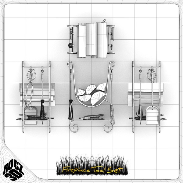3d set fireplace tools model - Rocz3D Fireplace Tool Set by Rocz3D