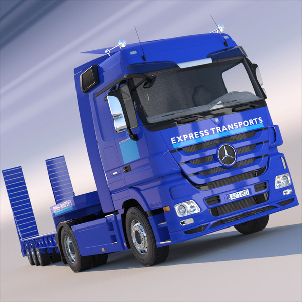 3d mercedes actros excavator model - New Actros Truck with flatbed semitruck by ArqArt3D