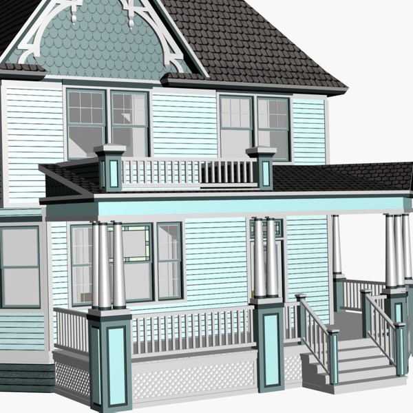3d model of blue victorian house - Blue Victorian House... by chaosfractal
