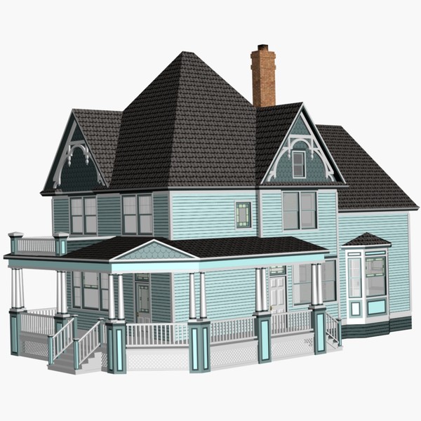 3d model of blue victorian house - Blue Victorian House... by chaosfractal