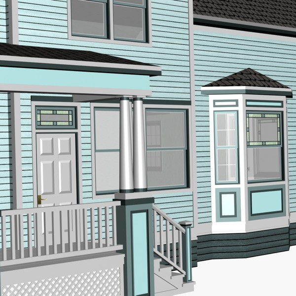 3d model of blue victorian house - Blue Victorian House... by chaosfractal