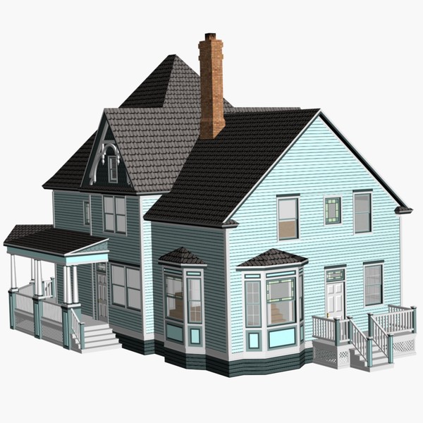 3d model of blue victorian house - Blue Victorian House... by chaosfractal