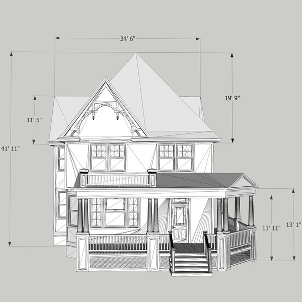 3d model of blue victorian house - Blue Victorian House... by chaosfractal