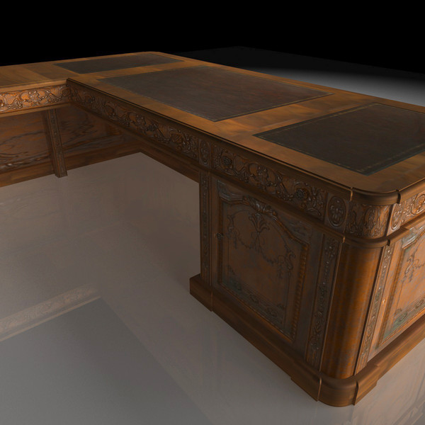carved wood antique office desk 3d model - Office Desk (Resolute desk) - Architectural interior by StudioThought