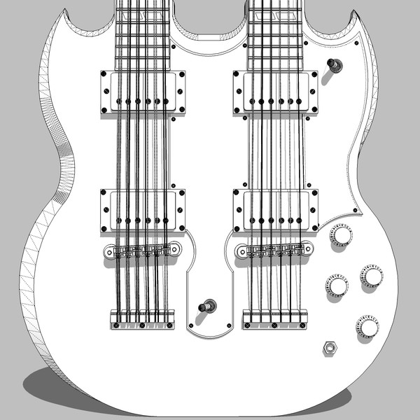 3d model guitar gibson double - Gibson Double Neck Guitar: C4D Format... by phantomliving