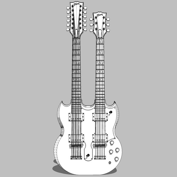 3d model guitar gibson double - Gibson Double Neck Guitar: C4D Format... by phantomliving