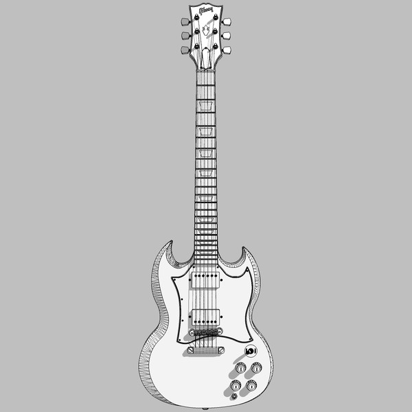 c4d guitar gibson sg - Gibson SG Guitar: C4D Model... by phantomliving