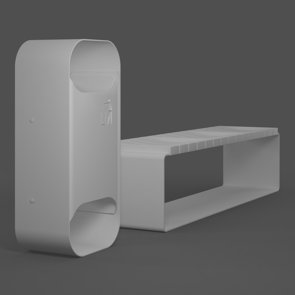 3d model of oval bench set - Oval Bench Set... by arch.3d