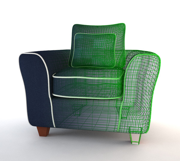 3ds max blue armchair sofa couch - Blue Armchair Sofa with Throw Pillow... by Carl Herring