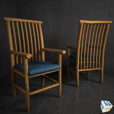 wood chair adirondack 3d model - Rustic Adirondack Wood Chair... by upLink3d