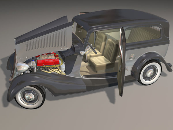3dsmax 34 sedan hot rod - 34 Sedan Hot Rod sbv8 4brl dual quad... by iw43d