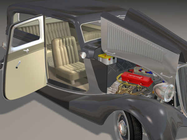 3dsmax 34 sedan hot rod - 34 Sedan Hot Rod sbv8 4brl dual quad... by iw43d