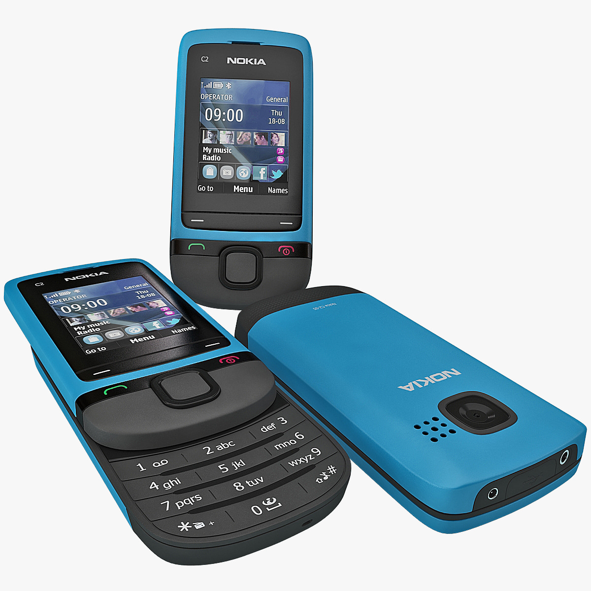 nokia c2 05 blue 3d model