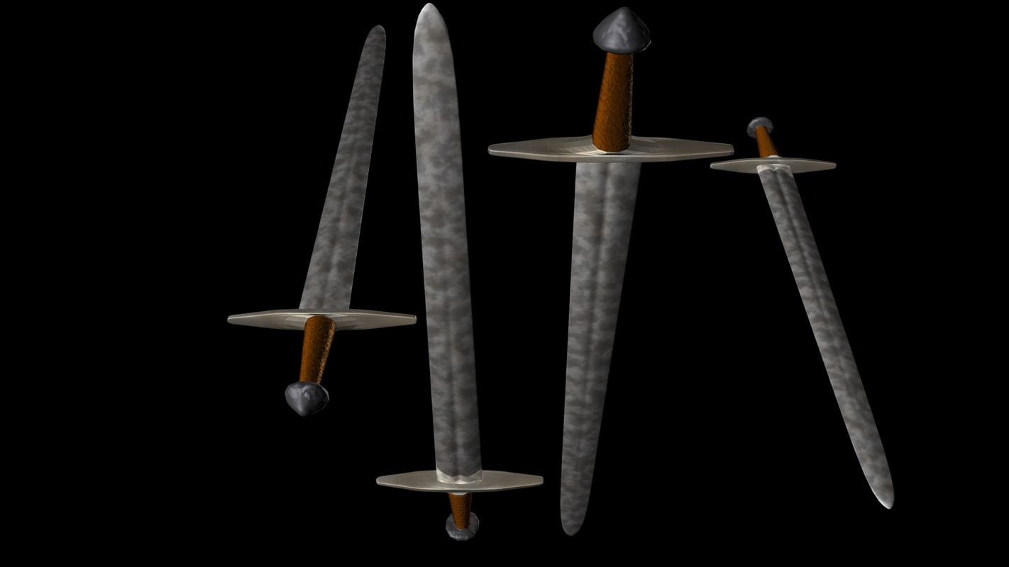 double edged 12th 13th century sword weapons 3d model