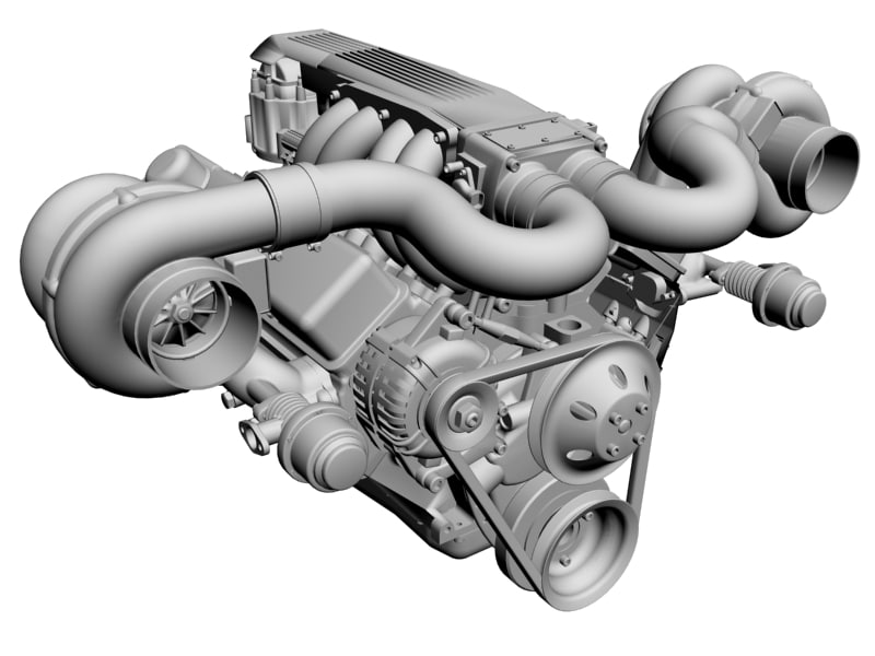 twin turbo v8 engine 3d model