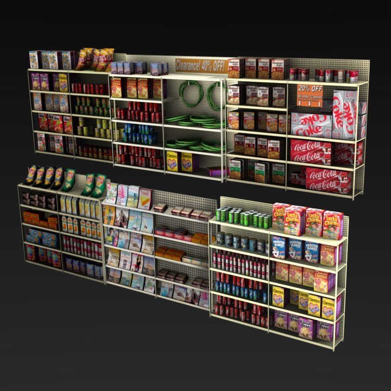 set grocery store shelves 3ds