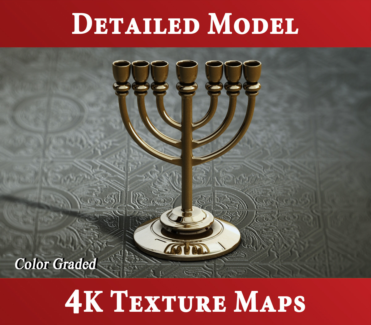 golden lampstand menorah 3d model