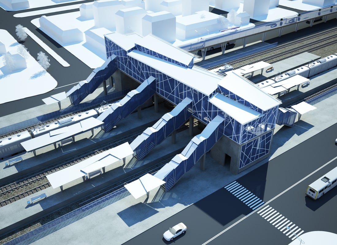 modern railway station 3d max