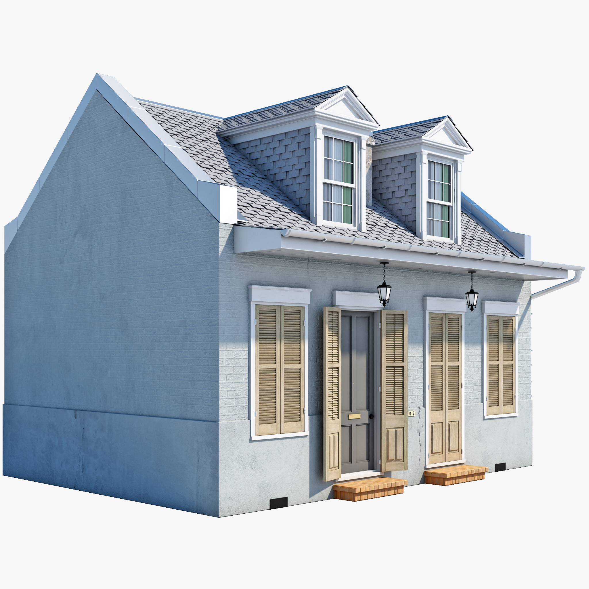 Spanish French architecture creole cottage 3d model by 3d_molier vray