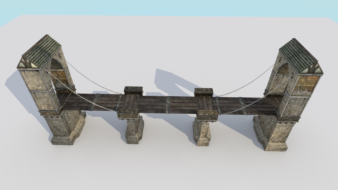 3d model drawbridge medieval city bridge